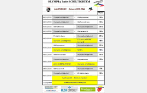 Calendrier saison 2020 - 2021
