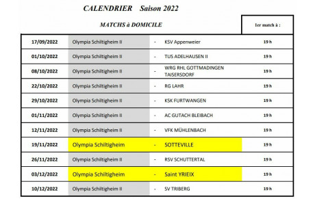 Calendrier des compétitions par équipes