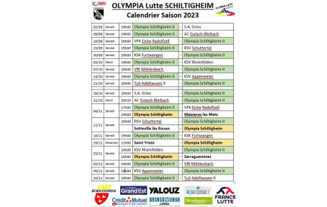 Calendrier de l'équipe 1 &amp; 2